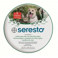 Coleira Antipulgas e Carrapatos Bayer Seresto para Cães e Gatos até 8 Kg